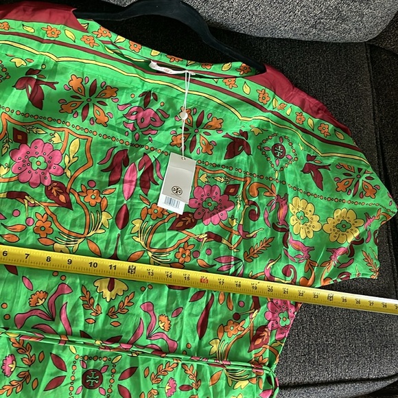 Tory Burch Belted Printed Silk Blend Scarf Long Dress size SX Green. Maxi. NEW - Picture 9 of 15